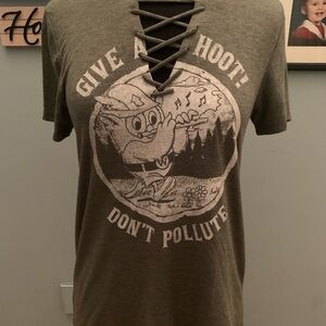 Green Graphic Tee with Owl Design